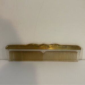 Vintage Cemite Comb Gold Colored Metal Handle Plastic Teeth